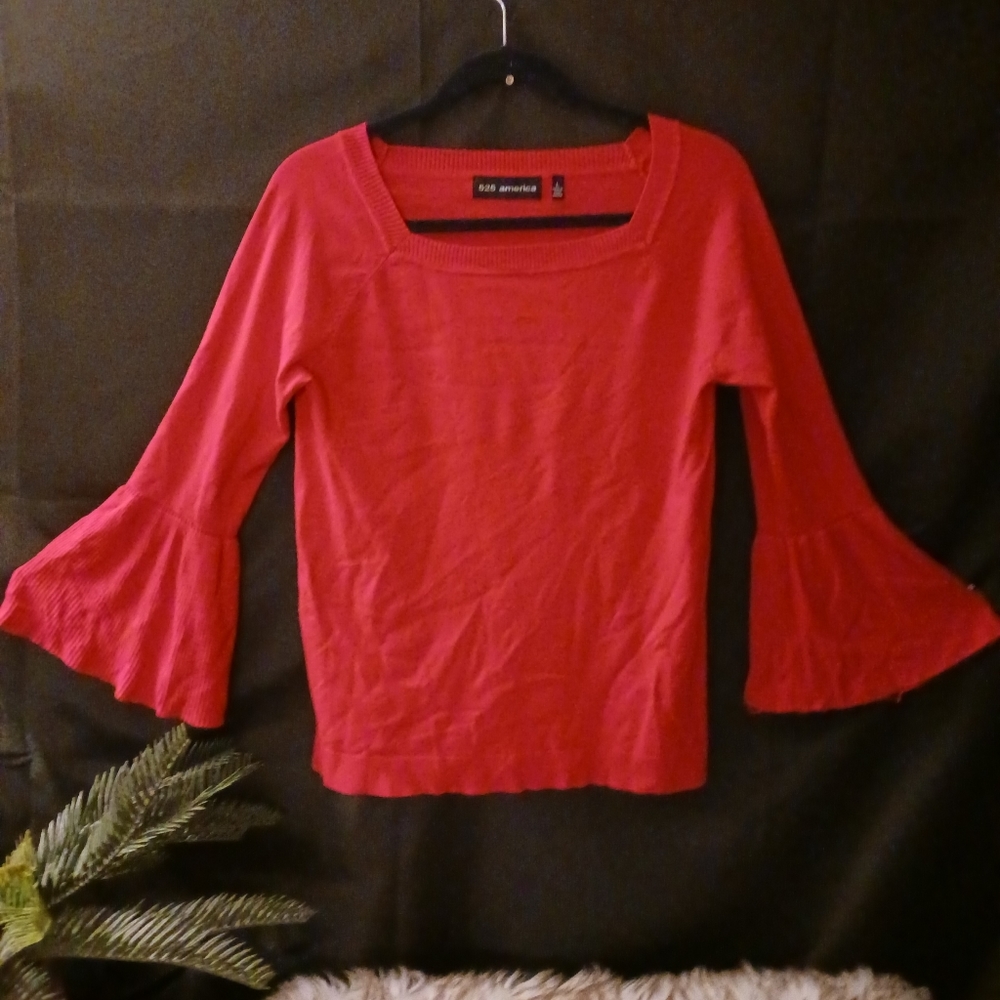 525 America Pink ruffle sleeve sweater